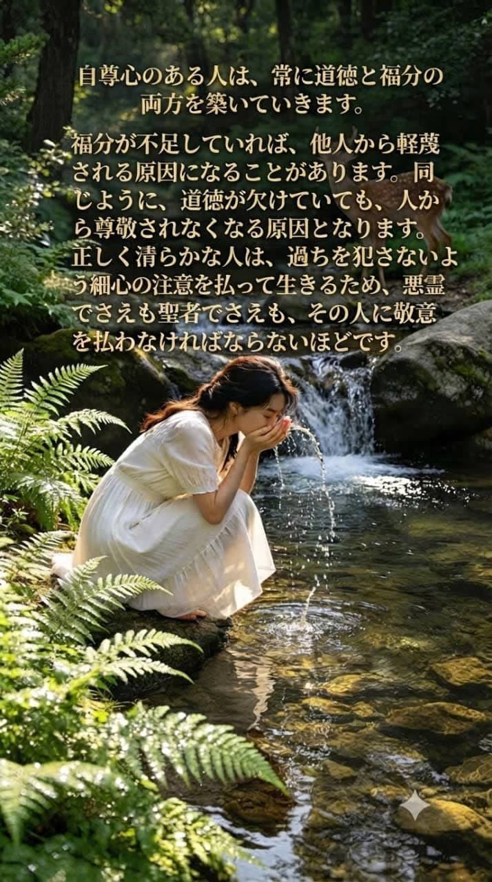 道徳と福徳を育み、正しく慎み深く生きることで尊敬を得る人