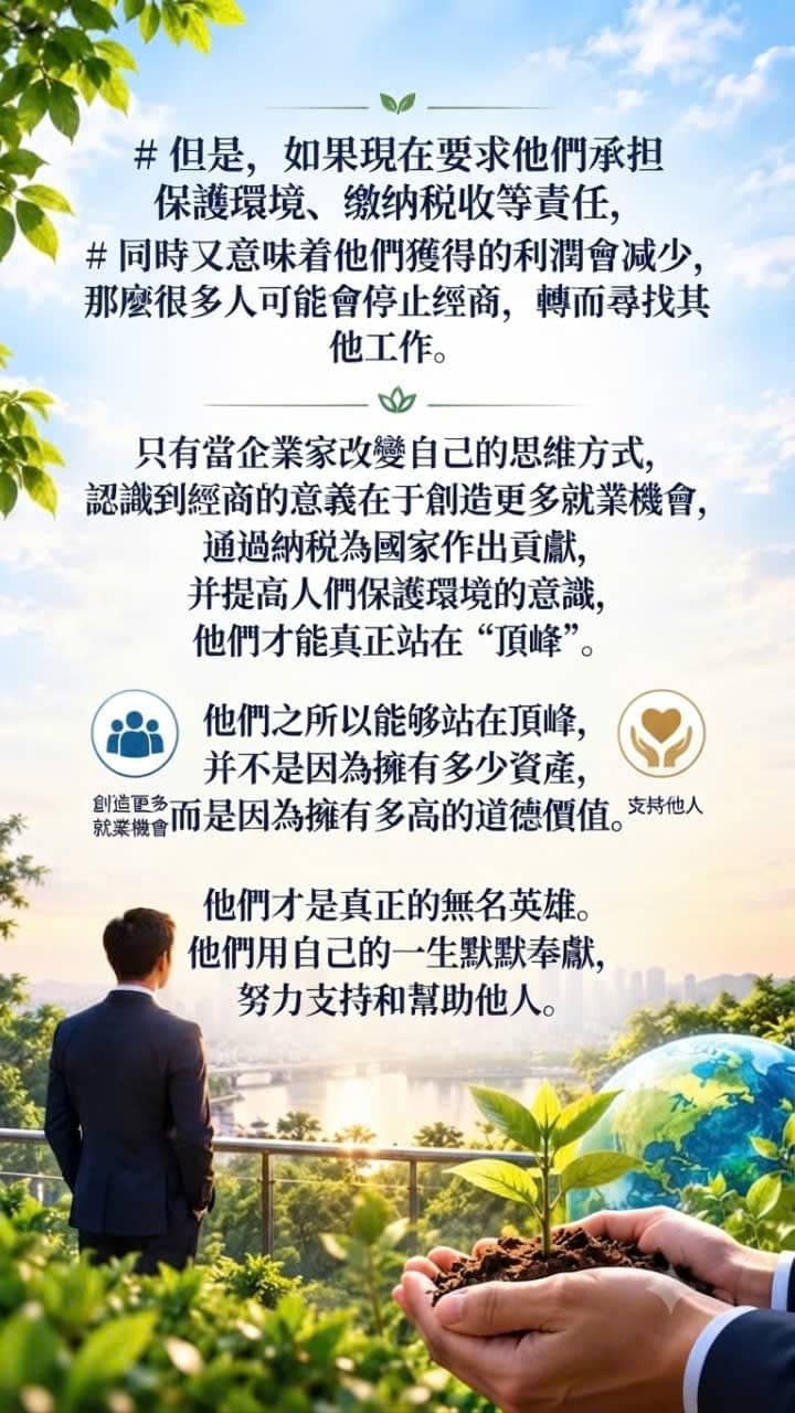 关于企业家的道德价值、社会责任、创造就业、保护环境和支持社会的图解信息图片。
