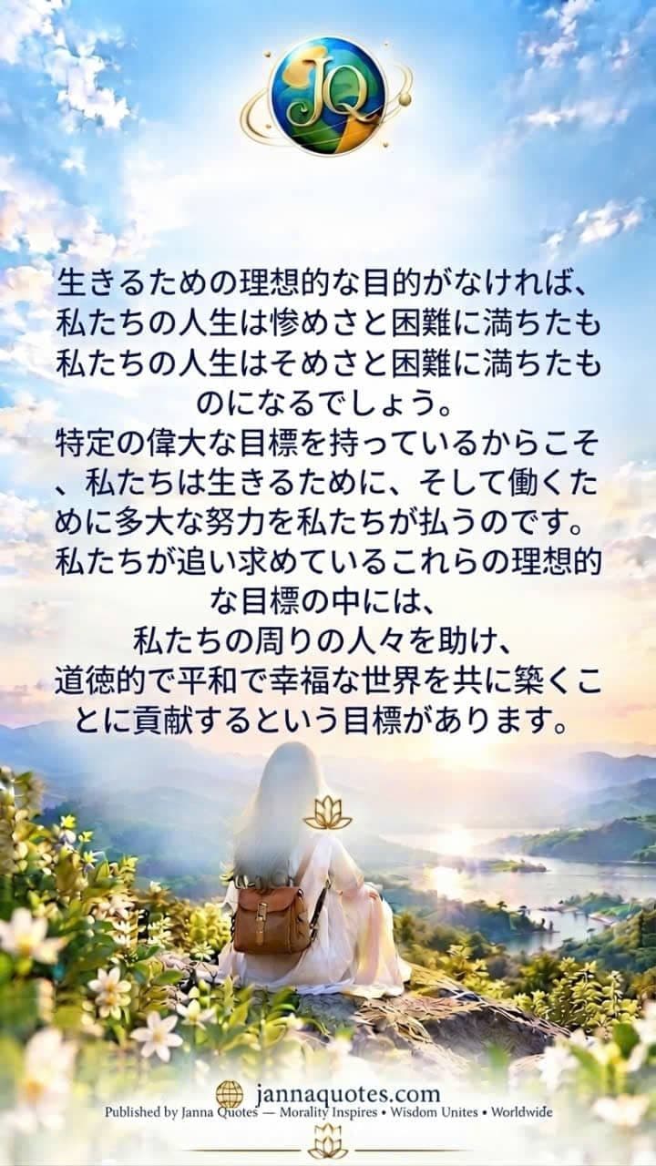 夕暮れの山と湖の景色を見下ろす女性を背景にしたインスピレーション豊かな引用グラフィック。