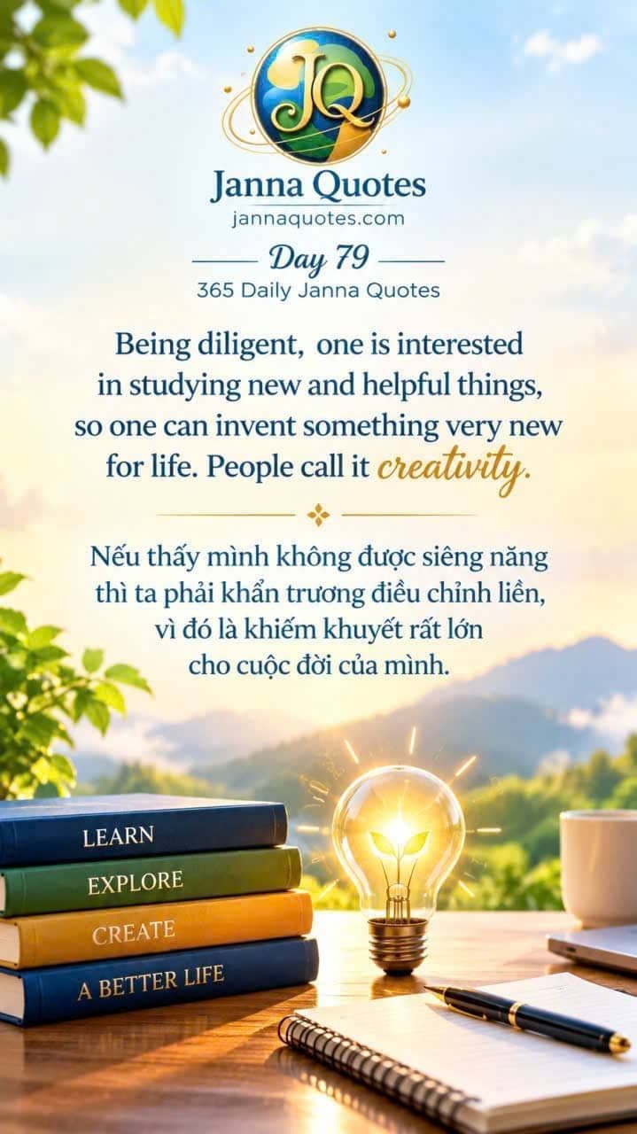 Hình ảnh truyền cảm hứng về sự siêng năng, học hỏi và sáng tạo với sách, bóng đèn ý tưởng và bàn làm việc.