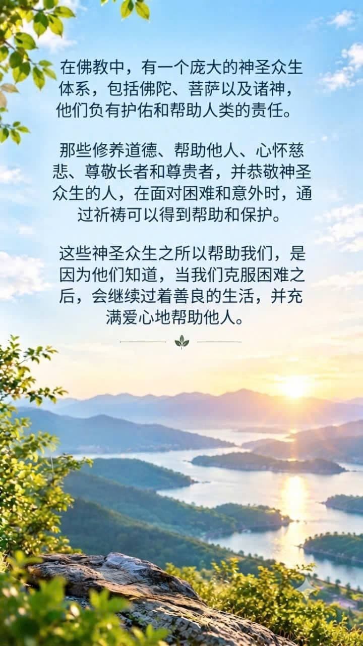 佛教中的神圣众生守护并帮助具有善良、慈悲和道德修养的人。