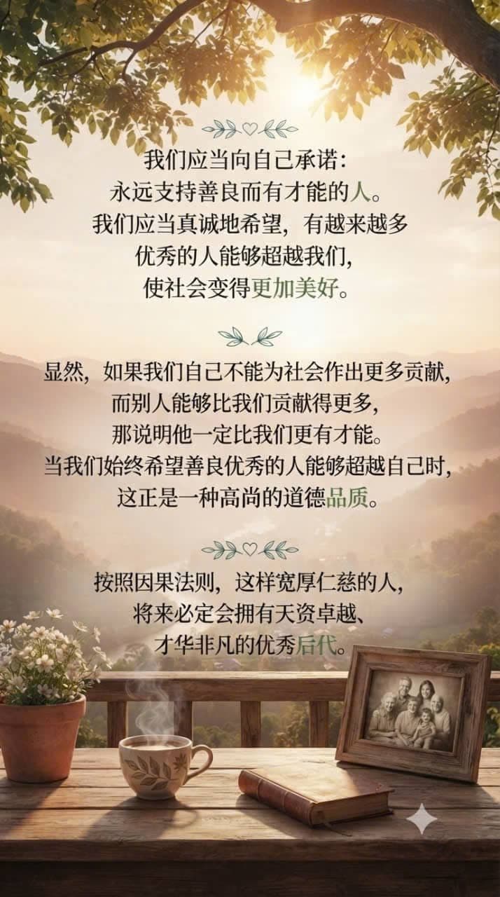 以宽广的胸怀支持善良和有才华的人