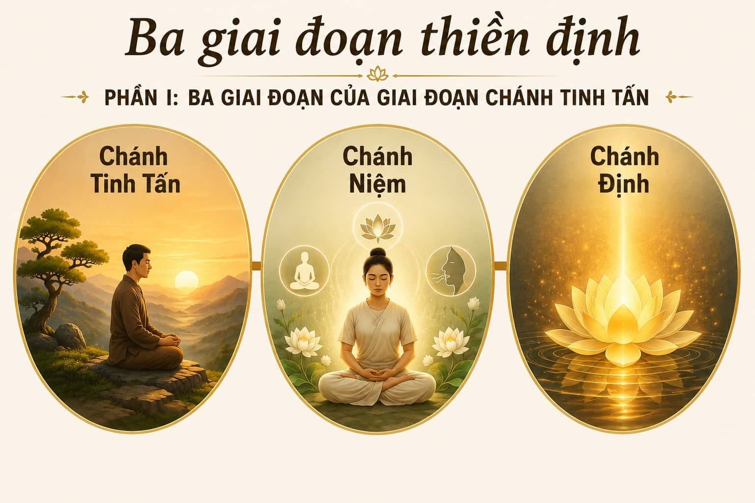 Ba Giai Đoạn Thiền Định: Chánh Tinh Tấn, Chánh Niệm và Chánh Định