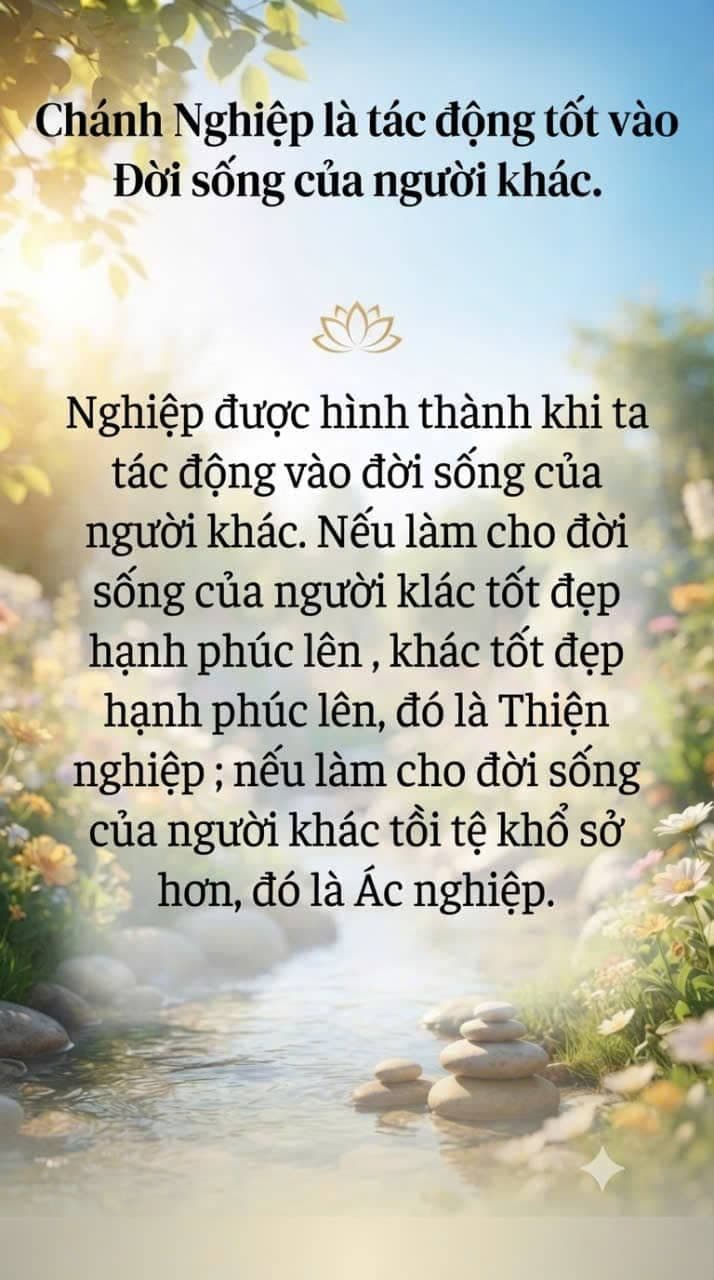 Chánh nghiệp, minh họa cách giúp người khác tạo nghiệp tốt còn gây đau khổ tạo nghiệp xấu.