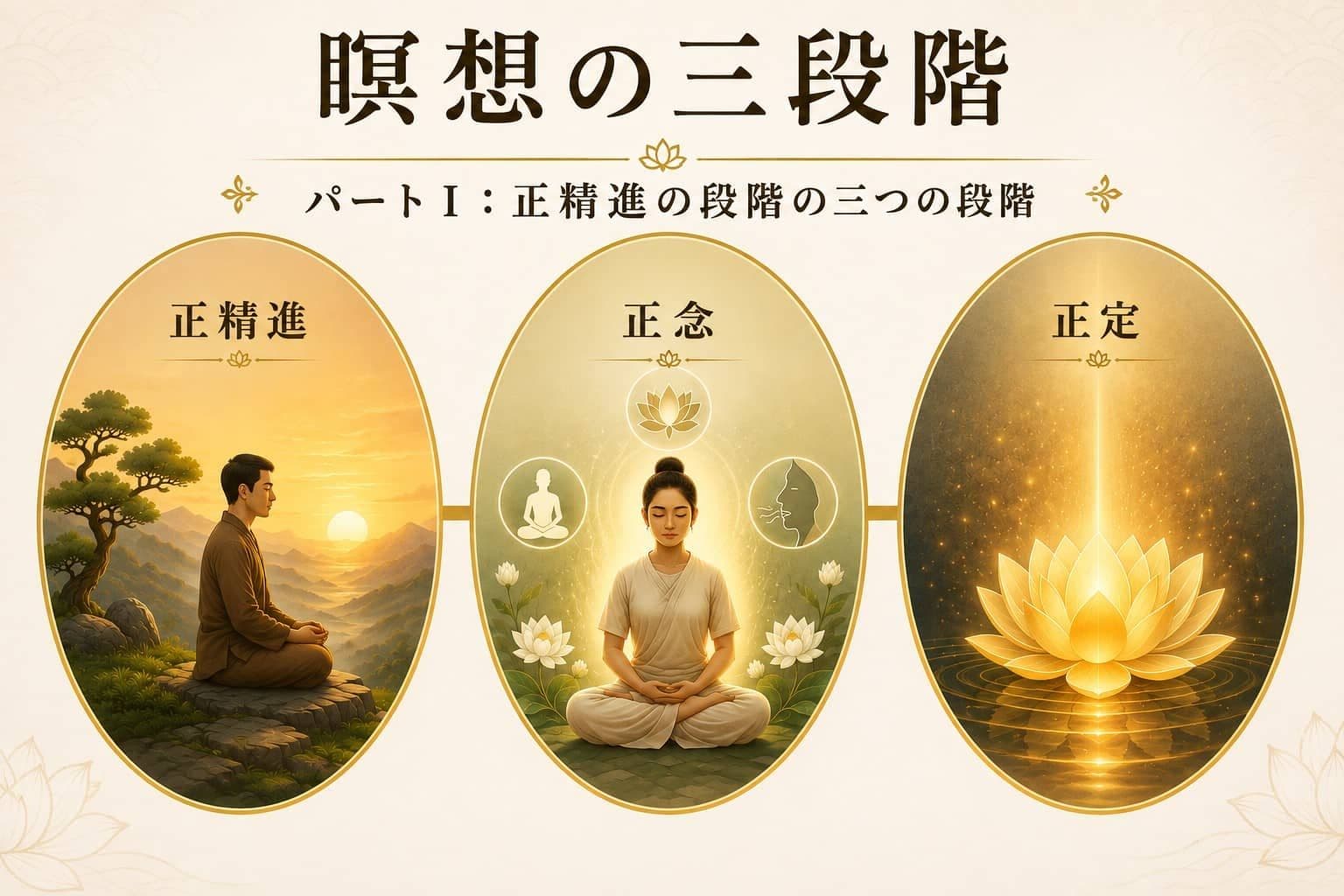 瞑想の3段階:正精進・正念・正定を学ぶ