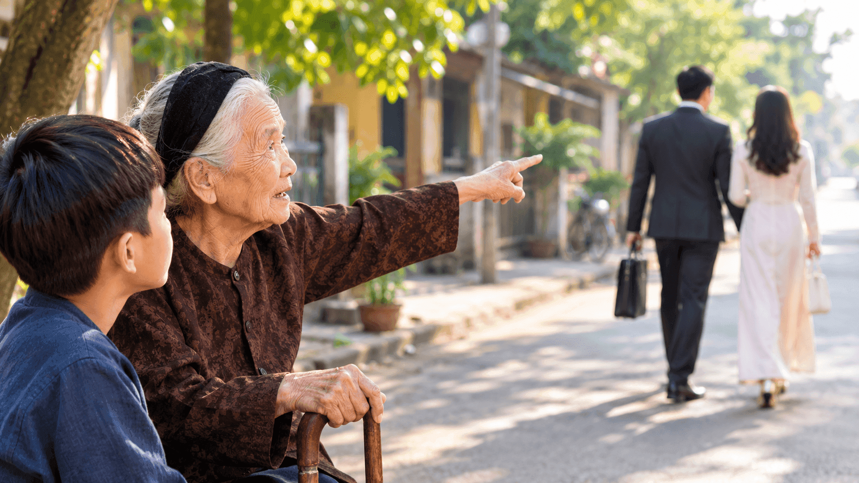 Một cụ bà lớn tuổi có trí nhớ đáng kinh ngạc chỉ về một người đàn ông trên đường, thể hiện lòng biết ơn, đạo đức và sức mạnh của trí nhớ.