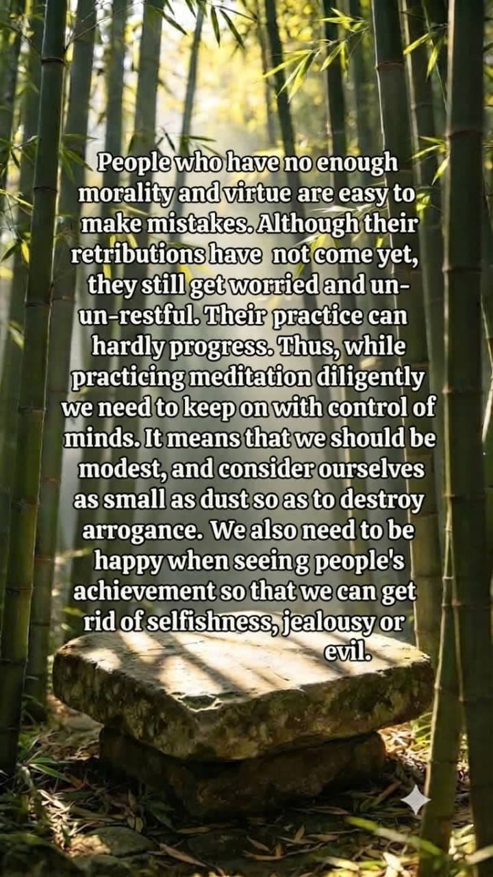 Meditation practice with humility, morality, mind control, and freedom from selfishness and jealousy