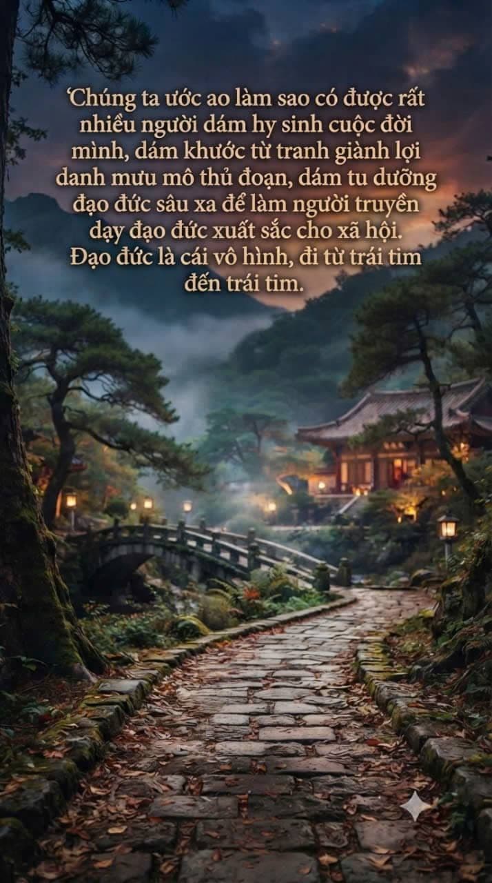 Con đường làng yên bình theo phong cách Nhật Bản với cây cầu và ánh đèn ấm áp, tượng trưng cho đạo đức, đức hạnh và sự lan tỏa điều thiện từ trái tim.
