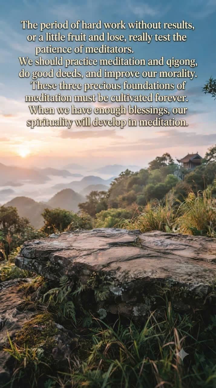 Meditator practicing patience and spiritual cultivation through meditation and qigong