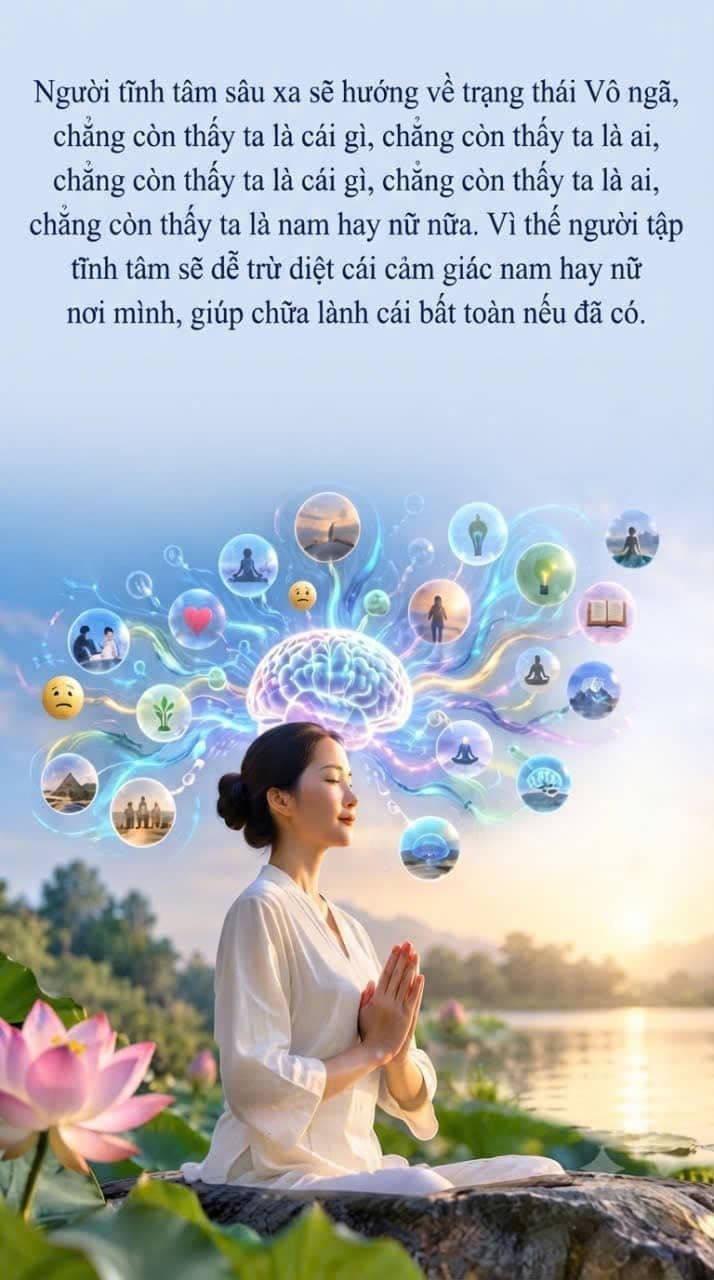 Hình ảnh trích dẫn truyền cảm hứng với một người phụ nữ trong tư thế thiền định bên hồ nước lúc hoàng hôn