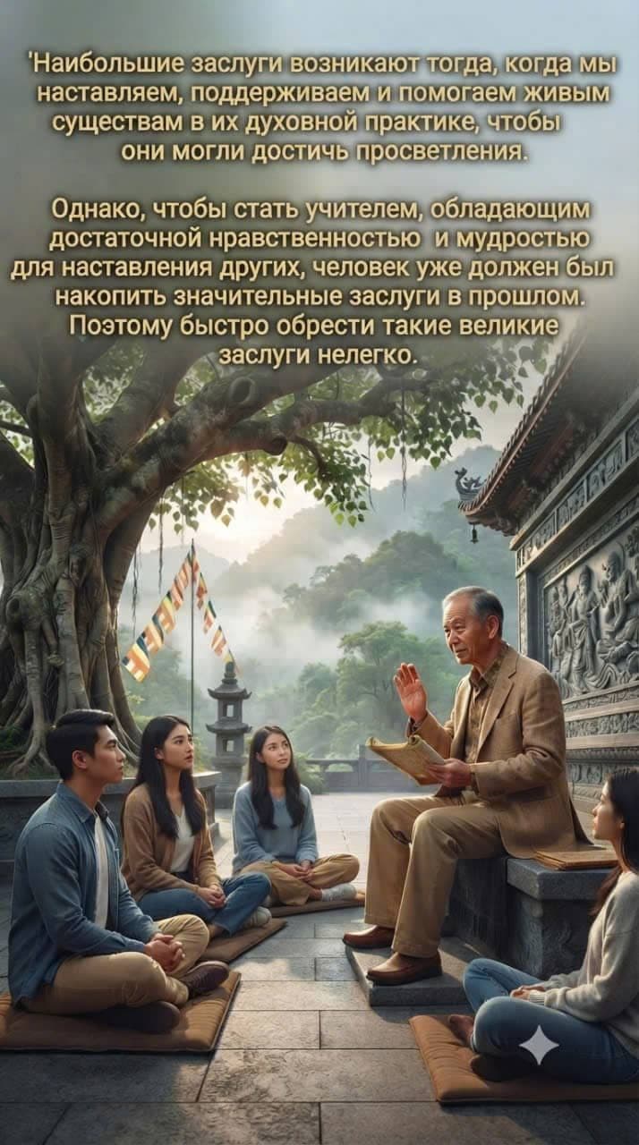 Духовный наставник обучает людей духовной практике в спокойной атмосфере буддийского храма