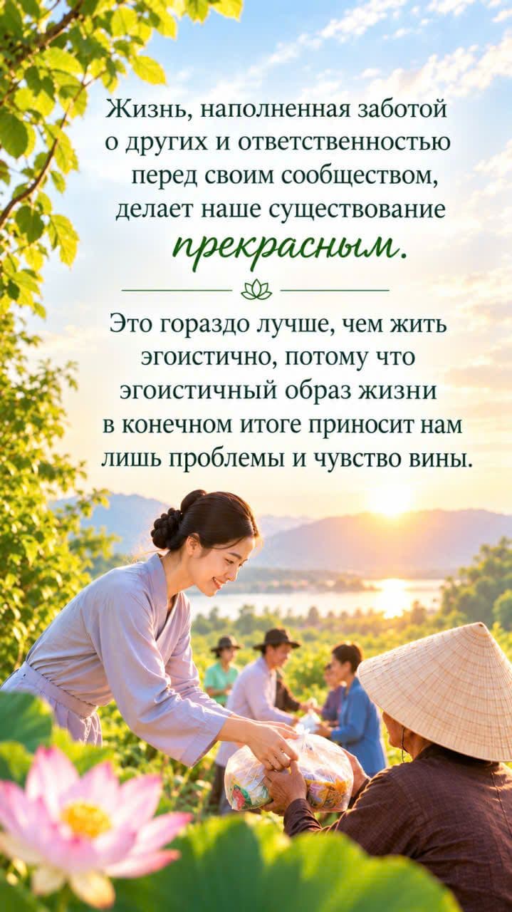 Женщина помогает пожилому человеку в спокойной сельской местности на закате, символизируя доброту, заботу, сострадание, взаимопомощь.