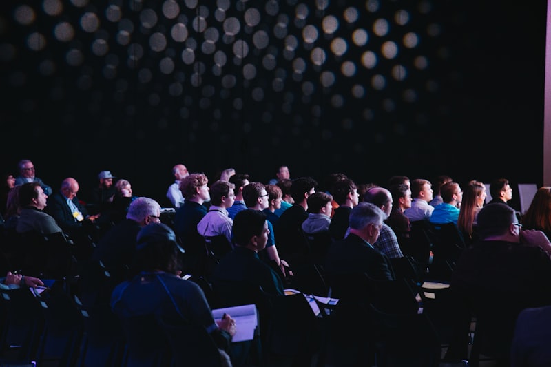 An audience gathered for a talk